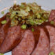 Smoked Venison Sausage with Caramelized Onion and Cabbage Hash - Cajun Recipes