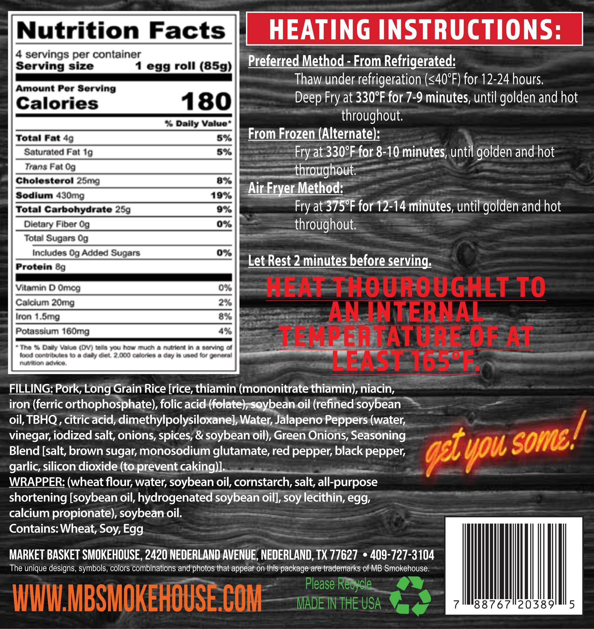 Market Basket Jalapeno Boudin Egg Rolls